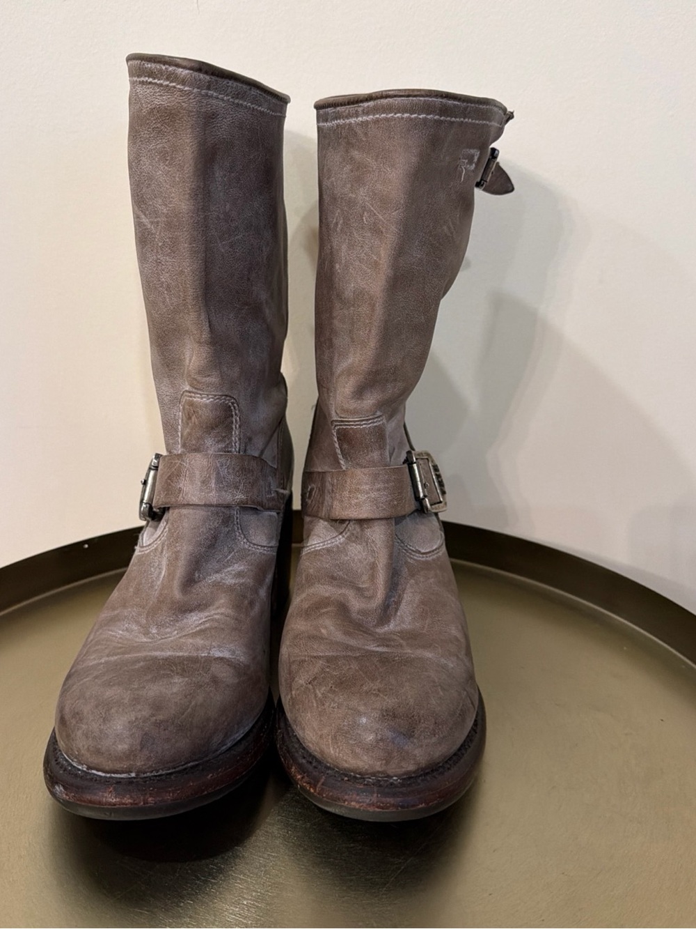 FRYE Taupe Veronica short pull on booties Taupe Leather Mid-Calf booties